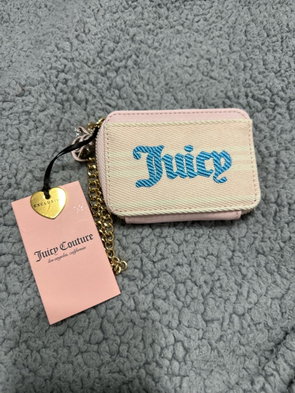 Juicy Couture Pink Zip Card Holder Wallet Gold Chain NWT